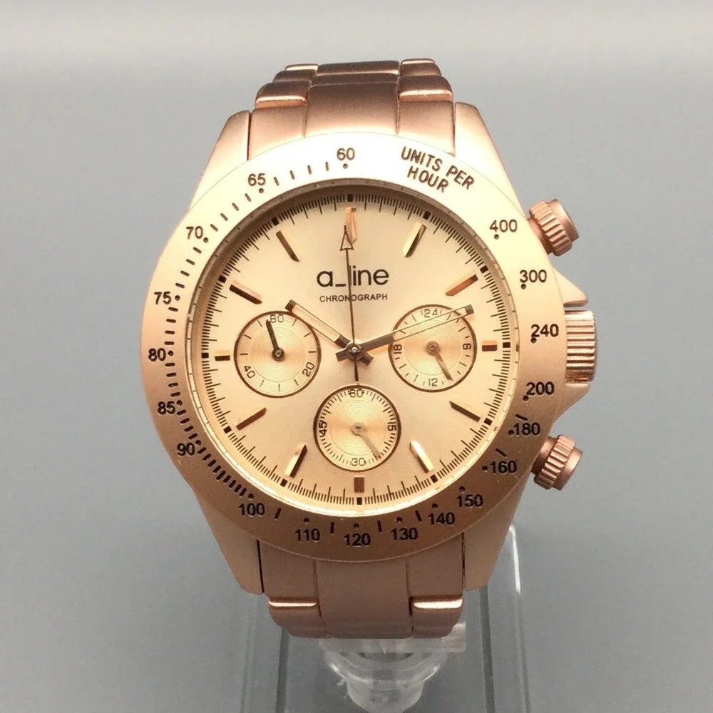 A_line Amore Chronograph Women Watch 40mm Rose Gold Tone New Battery 6.5